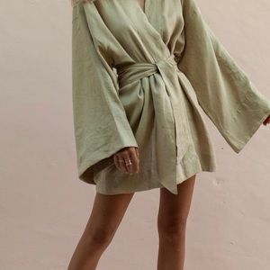 POSSE LINEN Monti Kimono Dress in Marzipan